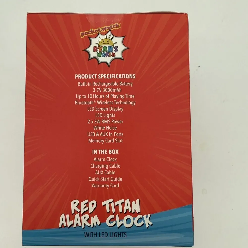 Ryan's World Kid's Alarm Clock with Bluetooth colors Speaker Red Titan Brand New